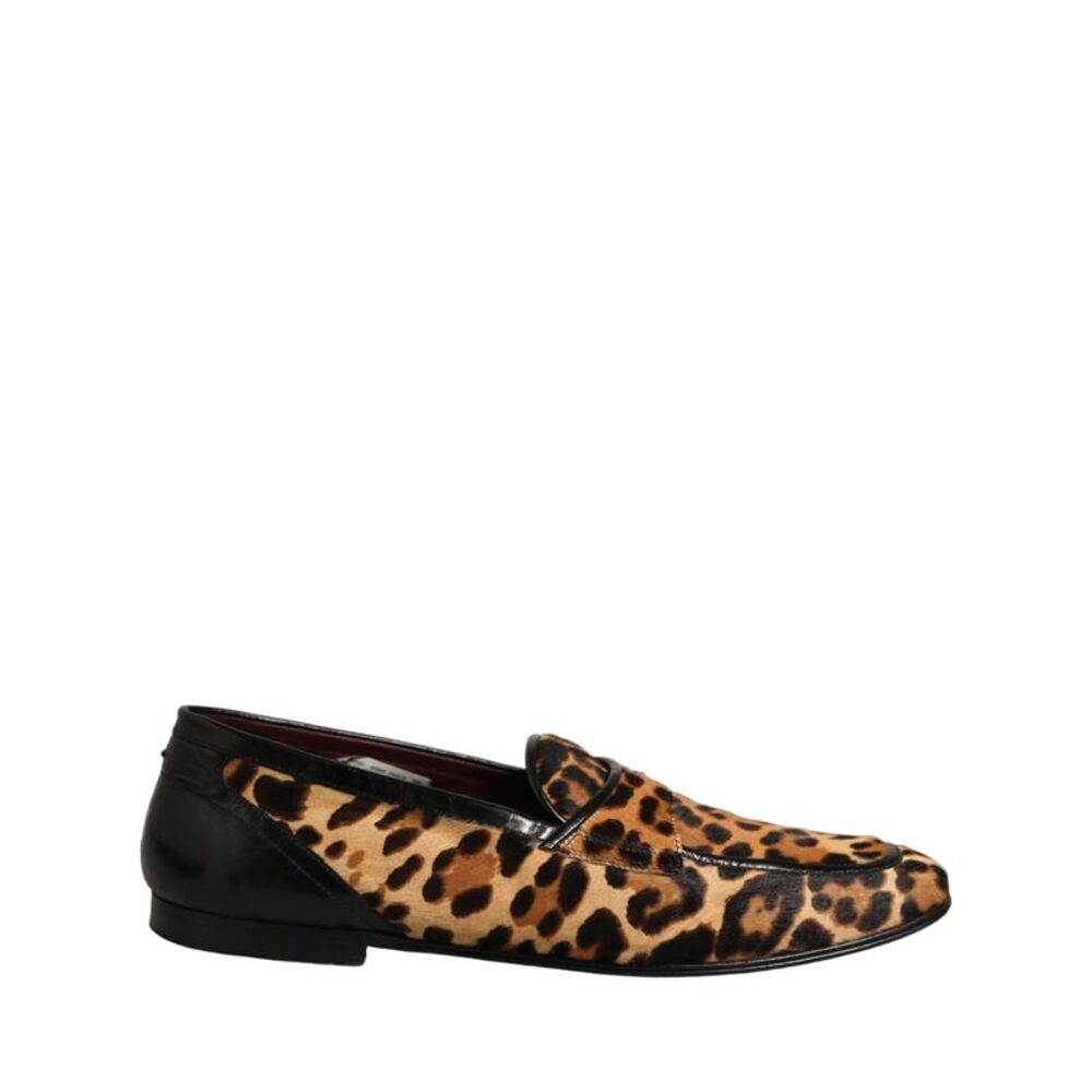 Dolce & Gabbana Brown Leopard Calf Hair Flats Loafers Men's Shoes